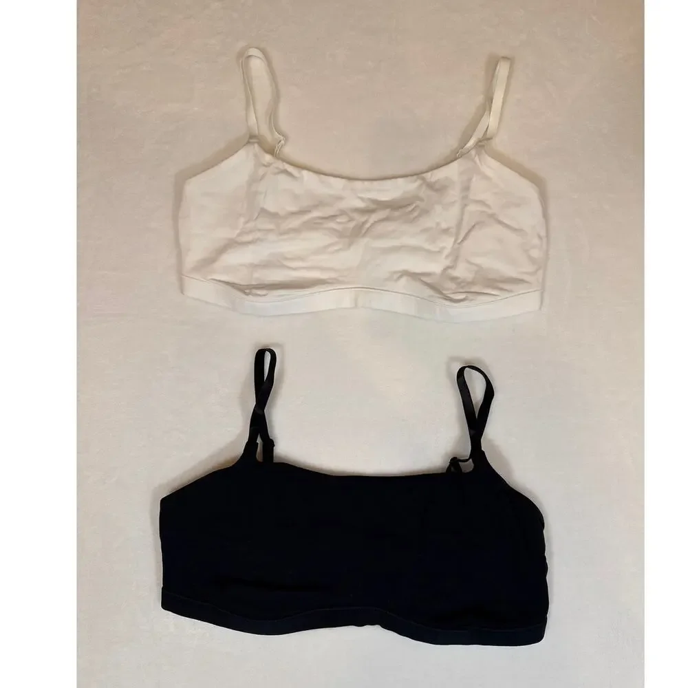 NWT Quince Organic Cotton Bralette 2 Pack in Black & White Size XL